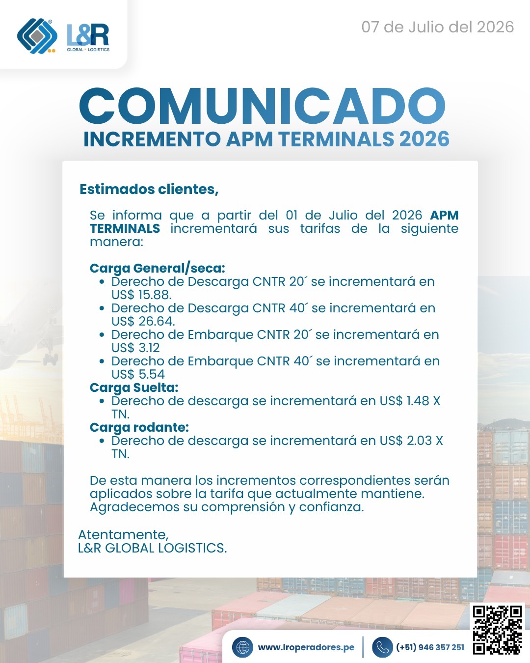Incremento APM Terminals 2026